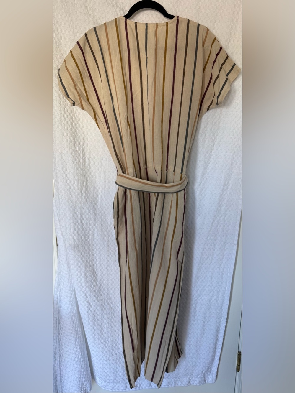World Market Striped Romper Boho Neutral Tie Waist Wide Leg S/M - Picture 3 of 7